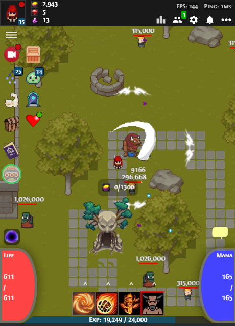 Pixel Valkyrie gameplay with monsters and item drops on screen