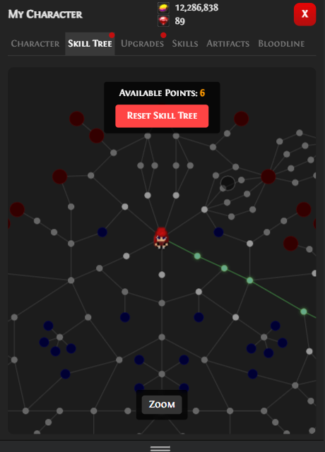 Pixel Valkyrie skill tree showing many connected passive nodes